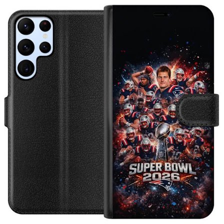 Yhteensopiva Lompakkokotelo Samsung Galaxy S24 Ultra Super Bowl 2026 juliste, jossa New England Patriots ja NFL-mestaruuspalkinto räjähtävän urheilull