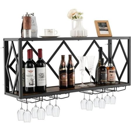 COSTWAY Industriel vægmonteret vinreol til 39 flasker med holder, 2-lags vinreol til køkkenbar