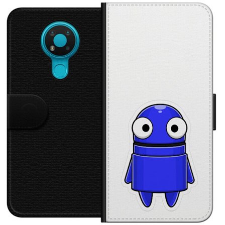 Yhteensopiva Lompakkokotelo Nokia Nokia 3.4 Sininen piirretty hahmo, jossa on suuret silmät ja ystävällinen ilme minimalistisessa muotoilussa