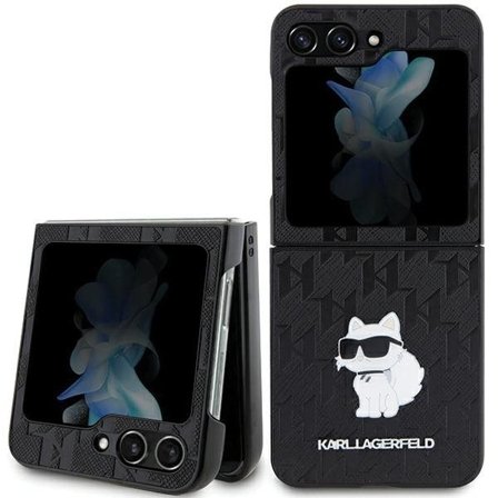 Karl Lagerfeld Saffiano Monogram Choupette Pin tapauksessa Samsung Galaxy Z Flip 5 - musta