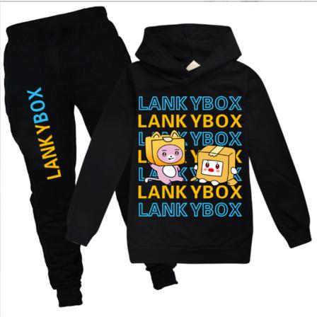 Børn LANKYBOX Print Hættetrøjer Bukser Suit Træningsdragt Sæt. black 130/6-7 years