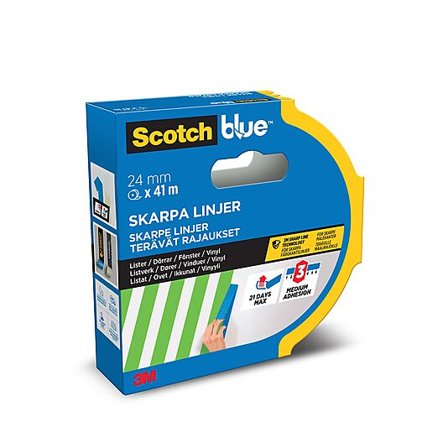 SCOTCH MASKERINGSTAPE 2093 24MMX41M BLÅ FOR SKARPE MALEKANTER