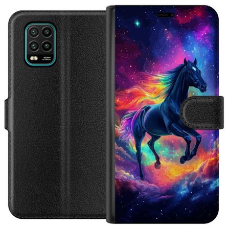 Kompatibelt Plånboksfodral till Xiaomi Xiaomi Mi 10 Lite 5G Färgstark galaxhäst med regnbågsmane i rymdmiljö, magisk fantasyillustration för bar