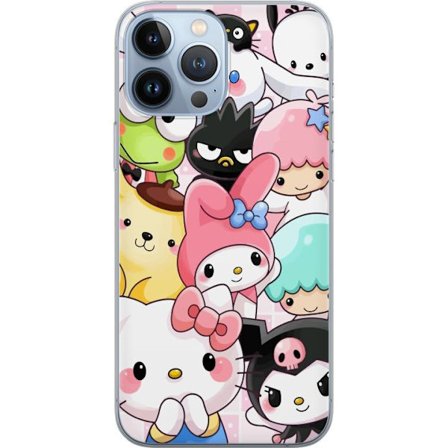 Kompatibelt Mobildeksel til Apple iPhone 13 Pro Max Tett mønster av søte figurer med store øyne i ulike farger og uttrykk med LABUBU-tekst