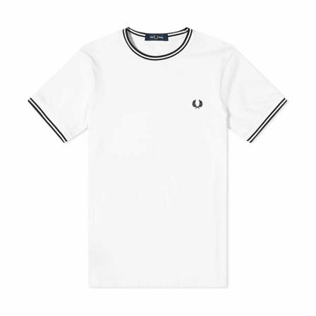 Fred Perry, Twin Tipped Tee Wit, Heren, Maat:M,gestreept