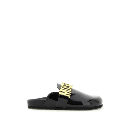 Moschino patent leather sabot with logo , Zwart , Dames , Maat: 39 EU