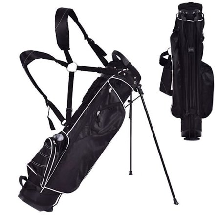 COSTWAY Portable Tripod Golf Bag - 4-vägsfack - 4 fickor med dragkedja - Kylväska - Dubbel axelrem - Regnskydd - Svart