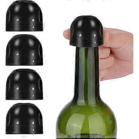 Champagnekorker, vakuum vinkork med roterende bryter, erstatning for musserende vinkork, 4 stk.-