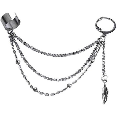 Vintage Tassel Øremanchet Klatreørering For Kvinner Jenter Menn Rustfritt Stål Brusk Liten Hoop Wrap Vine Clip On Blad Lagdelt