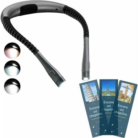 Glocusent Genopladelig Halslæselampe, Lampe til Læsning i Sengen, 3 Farver, 6 Lysstyrkeindstillinger, Foldbare Arme, Lang Levetid, Perfekt til Læsning