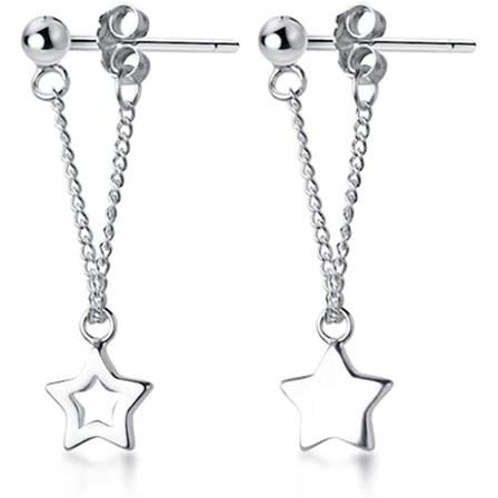 925 Sterling Sølv Stjernekjede Stud Øredobber Dangle for Kvinner Jenter St