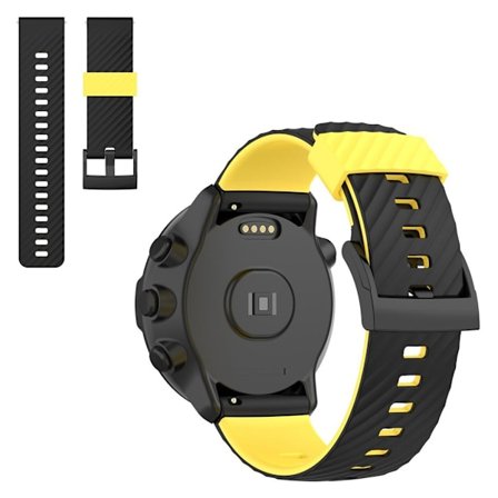 24 mm dubbelfärgat linjemönstrat klockarmband i silikon för Suunto-enhet - Svart / Gul