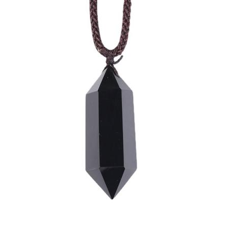 Musta Obsidian Healing Crystal -riipukset, Kaksiterävä Luonnollinen Kristalli Kvartsi Kaulakoru 6-pintainen Chakra Crystal Wand Kivi