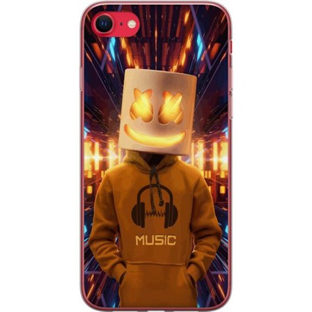 Yhteensopiva Puhelinkuori Apple Apple iPhone 7 DJ-hahmo valaisevassa kypärässä ja hupparissa futuristisessa musiikkiympäristössä neonvalojen kes