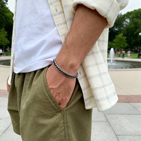 Edelstahl- und Schwarz-Nylon-Armband für Männer - Edelstahl Armbänder