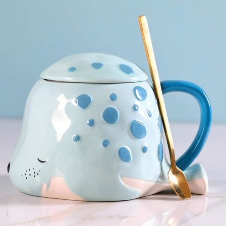 3D Sel, Marine Dyr Kopper, Søte Keramiske Kopper, Gaver Til Gutter Og Jenter, 16Oz Blå-Baby Sel + Lopp For Å Sende Skje