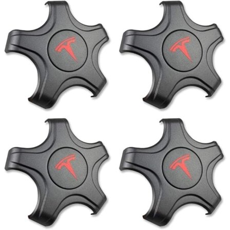 4 stk. Matte Black Red Tesla Model 3 Center Hub Caps Cover Aero Rim