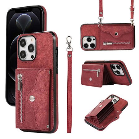 För Iphone 12 / 12 Pro 6.1 tum PU-läder + TPU-telefonfodral Stativfodral med RFID-blockerande kortficka