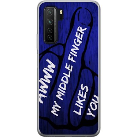 Kompatibelt Mobildeksel til Huawei P40 lite 5G Mørk typografisk illustrasjon med hjerteform og budskap om vennskap mot dyp blå tretekstur