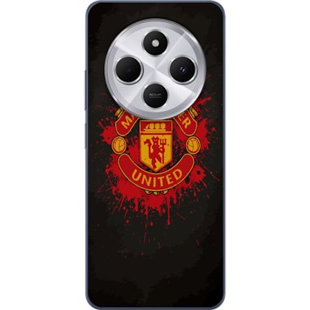 Kompatibelt Mobildeksel til Xiaomi Xiaomi Redmi 14C Manchester United logo i rød og gul farge med røff sportslig bakgrunn