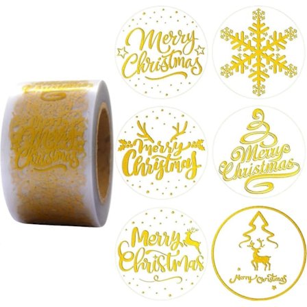 3cm/500 stk. Julemærkater 6 Designs Guld Gennemsigtige Julesnefnugmærkater (LGL)