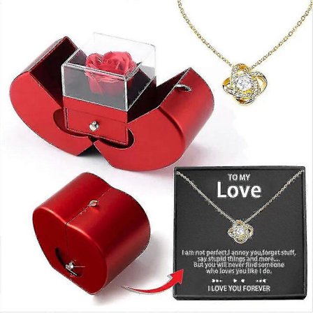Halsband i vitt guld med äkta ros till min älskade Forever Rose Heart Box till min älskade (Kärlekshalsband guld)