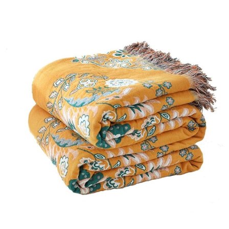 Sängöverkast, TV-filt, sofffilt, sovrumsfilt, gul, 150 x 200 cm