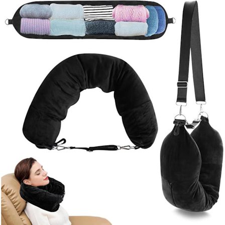 Reisepute for fly, fyllbar nakkepute for fly, krystallfløyel reisepute, multifunksjonell bærbar med avtakbar justering