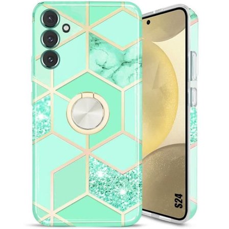 Coque - BOOLING - för Samsung Galaxy S24 - Turkos - Mjuk - 360° Rotationsring