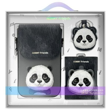 Nimmy Big Eyed Pet 2.0 Panda 3-in-1 Puhelin laukku + lompakko + Tracker Case - Musta