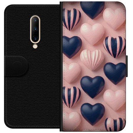Kompatibel Tegnebogsetui til OnePlus 7 Pro Bløde tredimensionelle hjerter i lyserød og navytoner i et romantisk mønster