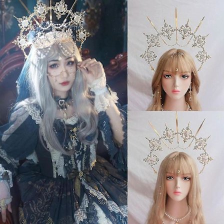 Gull Halo Vinger Hodebånd Krystallkrone Perle Pigger