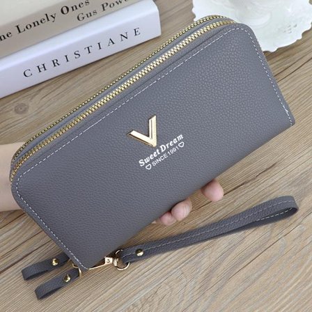 Dame Dobbelt Lynlås Pung - Grå