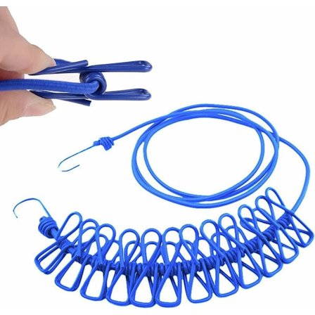 4 stk. Tørresnor, Justerbar Indtrækkelig Tørresnor, Bærbar Tørresnor, Blå Blød Tørresnor med 12 Klemmer