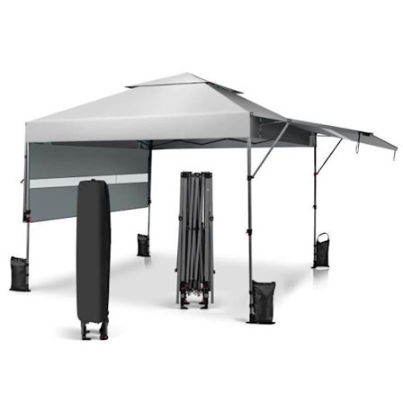 COSTWAY Instant Barnum Garden Gazebo 3x3m med dubbla markiser 1,25x3cm Vattentät väska på hjul Justerbar höjd Vit