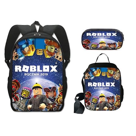 Børns Roblox Skole Taske Tre-delt Sæt Omkringliggende Polyester Enkeltlags Blyantpose Frokostpose Rygsæk Pakke