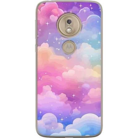 Kompatibelt Mobildeksel til Motorola Moto G7 Play Søt enhjørning med regnbuefarget hår mot en stjernebelagt pastellbakgrunn i kawaii-stil