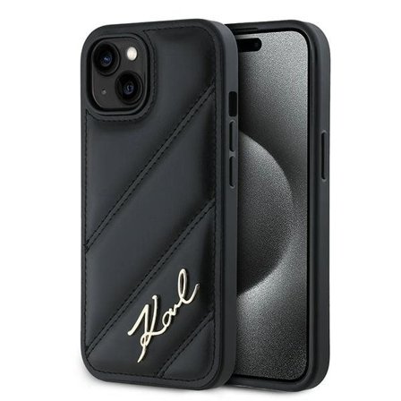 Karl Lagerfeld Diagonaalinen tikattu Script kotelo iPhone 15 Plus / 14 Plus - musta