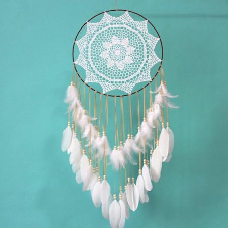 Boho Fjærdreamcatcher LED Lyslenker Nordisk Dekor Vegghengt Ornament for Jenters Soverom Barnerom Drømmefanger Dekor