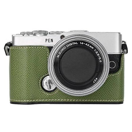 För Olympus PEN E-P7 Kameraväska Texturerat Läder Bottenfodral Lätt att Byta Batteri FLI