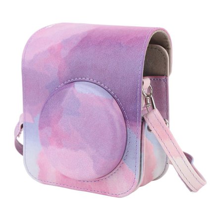 Mini Instant Kamera Skyddsväska PU-fodral Justerbar Axelrem Fujifilm Instax Mini 12 Drömsk Rosa