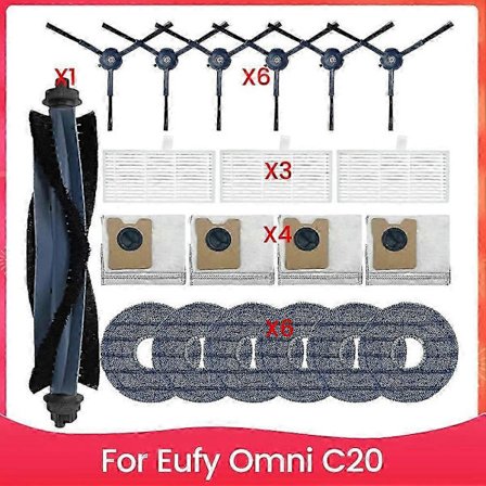 Tilbehørssæt til Eufy Omni C20 robotstøvsuger, hovedbørste, sidebørste, HEPA-filter, moppeklud, støvpose