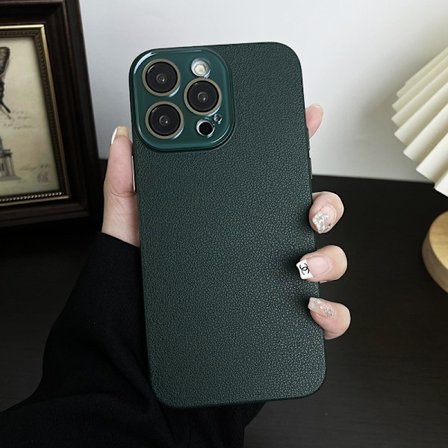 Etui til iPhone 16 Plus smaragdgrøn lychee tekstur hudfølelse krystal fin pore hårdt