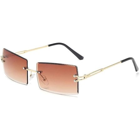 Rammeløse rektangulære solbriller, dame mode, rammeløse firkantede briller, herre ultralette UV400 briller unisex, mørkebrun, 57