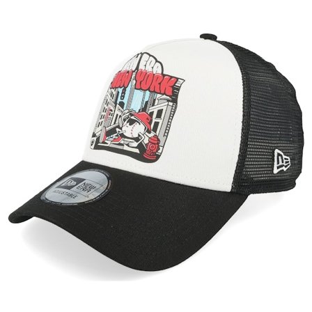 New Era - Hvid trucker Kasket - Graphic Print White/Black A-frame Trucker @ Hatstore