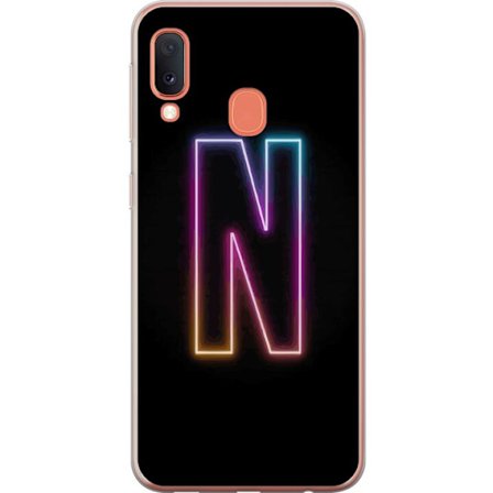 Kompatibelt Mobildeksel til Samsung Samsung Galaxy A20e Minimalistisk neonbokstav N i fargeskiftende lys mot svart bakgrunn
