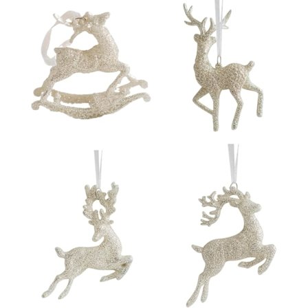 Glitter-poro joulukoristeet, valkoiset porojoulukoristeet joulukuuseen, riippuva muovinen hirvieläinfiguurikoriste