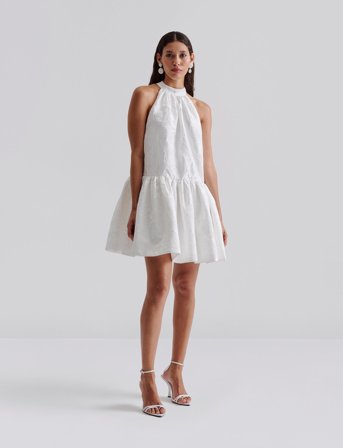 Malina Flora Halterneck Mini Dress - White - L