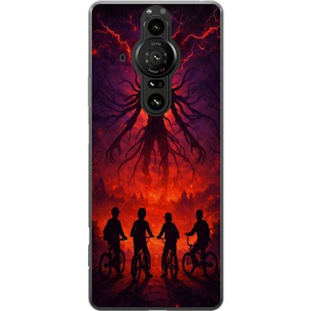 Kompatibelt Mobildeksel til Sony Sony Xperia Pro-I Mørk fantasibilde inspirert av Stranger Things med overnaturlig skapning, lyn og syklende barn i e