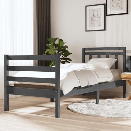 Vidaxl Sängram Grå Massivt Trä 90x190 Cm 3ft Grå